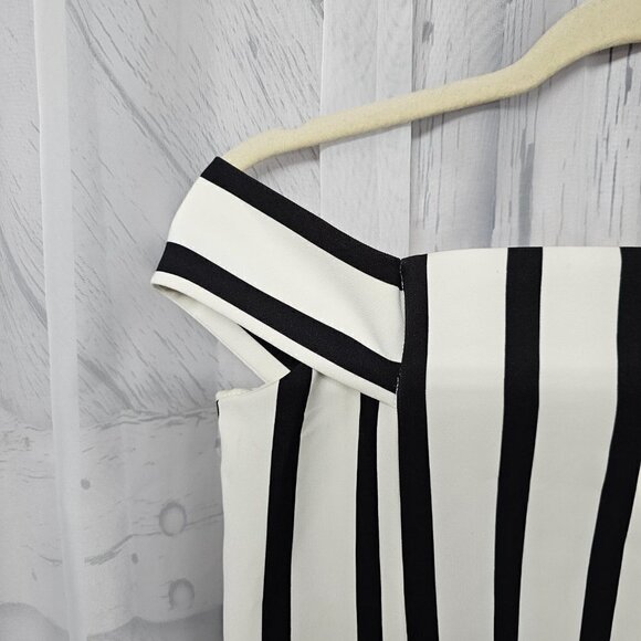 Topshop Romper Black Off White Striped Off Shoulder Layered 6 NWT - Picture 3 of 11